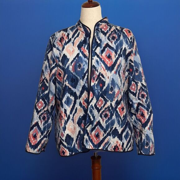 Alfred Dunner Blazer Blue Peach Quilted Open Front Career Jacket Size 20 - Picture 1 of 3